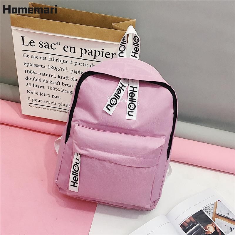 Kawaii Women's Backpack Canvas Candy Color School Backpack Bag Preppy Style Girls Knapsack Rucksacks Handbags with Plush Pendant