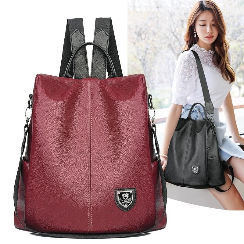 【BestGO】Korean Style PU Leather Backpack  Women Shoulder Bag Anti-theft Design