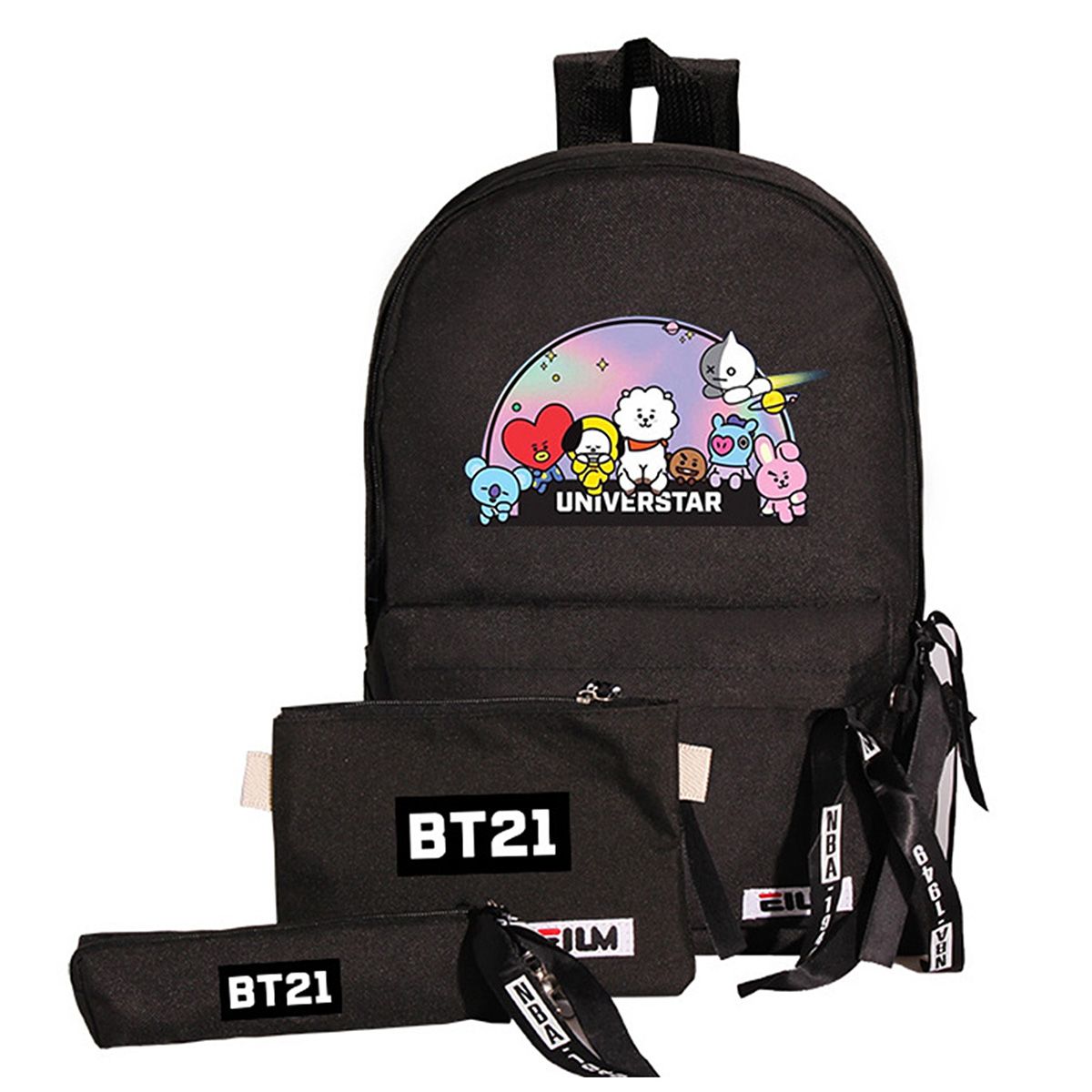 BTS Bangdan Boys Backpack School Travel Bag Laptop Bag BT21 Cartoon Pen Carry Bag Set 3 Pcs