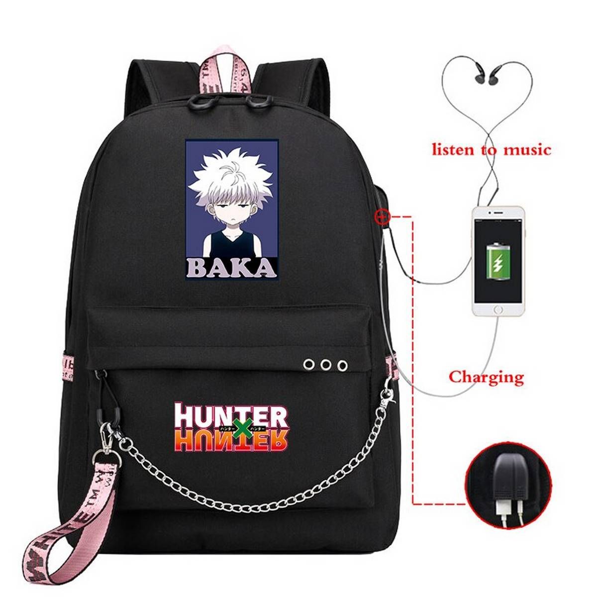 USB School Bags Hunter X Hunter Killua Baka Laptop Backpack Women Travel Bags for Boy Cartable Anime Bagpack 2020 Back To School