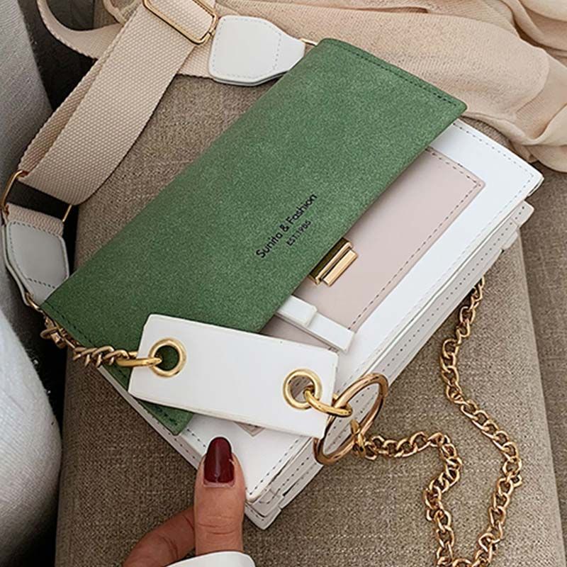 Suede Leather Contrast Color Crossbody Bags For Women 2019 Chain Messenger Shoulder Bag Ladies Purses and Handbags CrossBody Bag