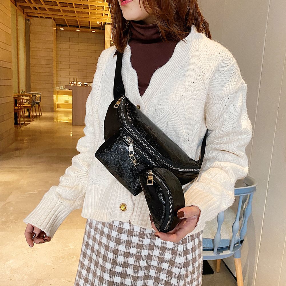【BestGO】2pcs Bursting Pattern Women Fanny Waist Bag Chest Belt Crossbody Packs PU Leather Zip Phone Pouch