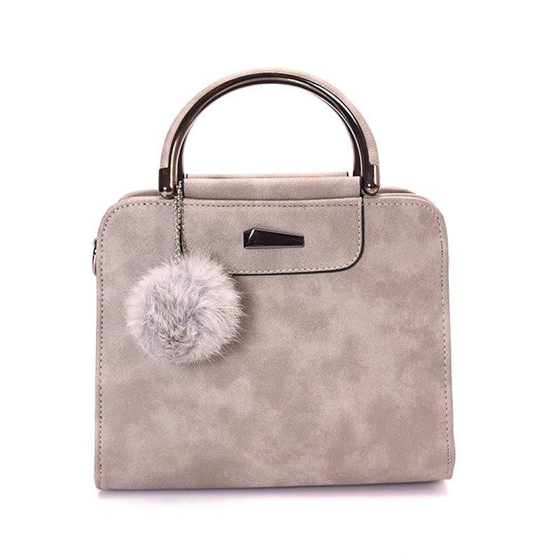 Hairball Tassel Messenger Shoulder Bag For Women PU Leather Handbag Lady Boston Hairball Messenger Crossbody Totes Bag