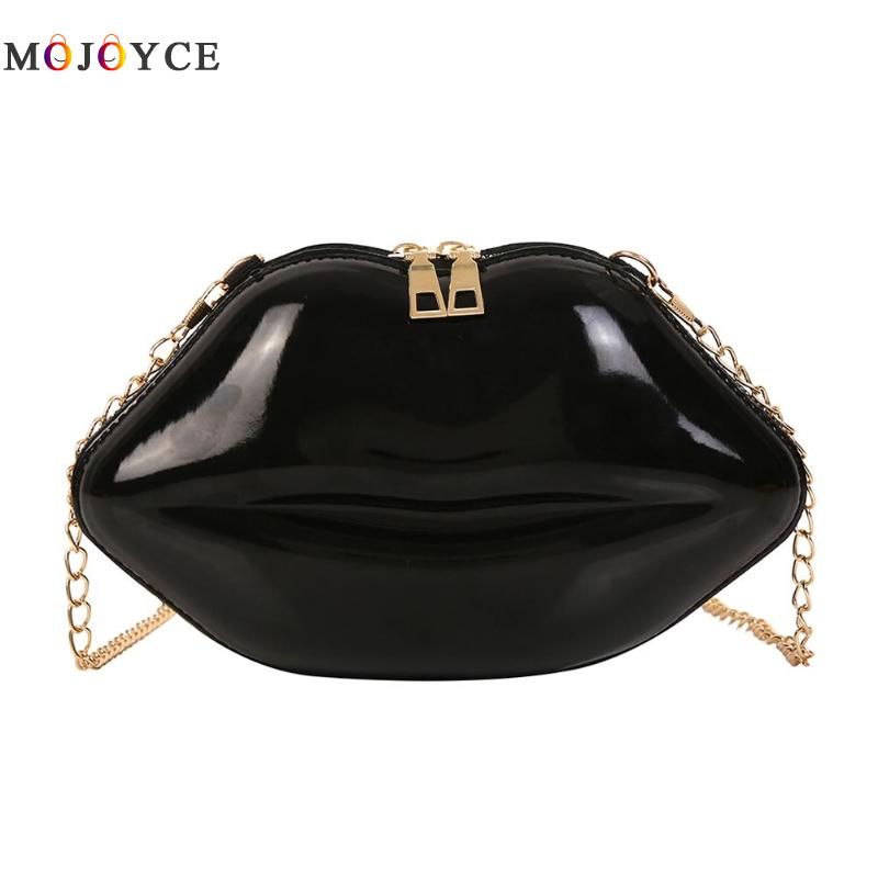 Solid Color Lips Shape Crossbody Bags for Women Fashion Chain Shoulder Bags Evening Party Clutch Lips shaped stylish PVC materia