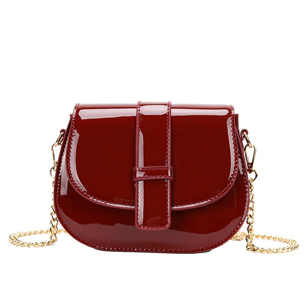 Mini Saddle Crossbody Bags for Women Chain Bolsa Feminina Solid Color Lacquer Side Bags Small for Ladies Messenger Bag Women Sac