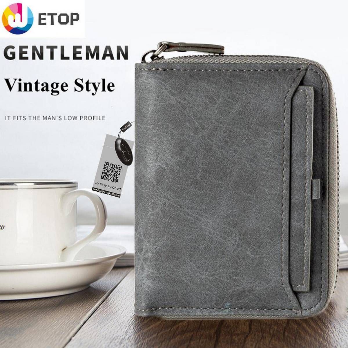 Mens Zipper Wallets Retro Pu Leather Money Credit Cards Id Window Large Card Wallet Bifold Pocket Purse With Detachable Card Holder
