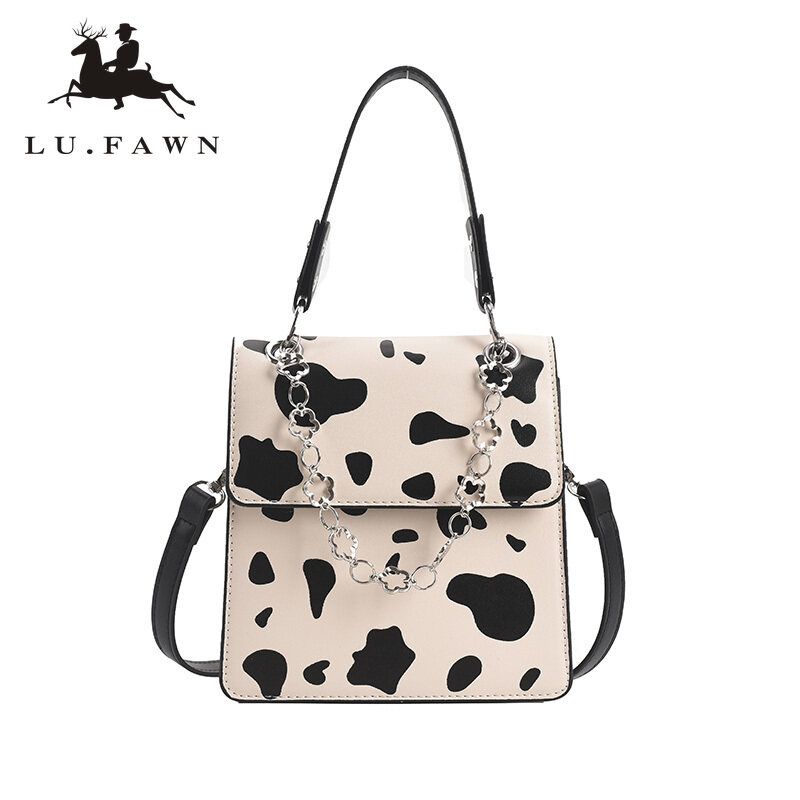 LU FAWN New Ladies Shoulder Bag Fashion PU Waterproof Stereo Small Square Bag Cow Pattern Chain Decorative Bag
