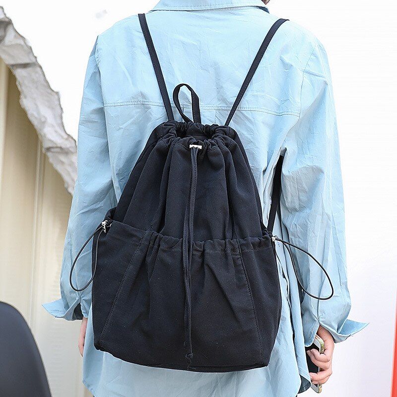 Teenager Brief Style Cotton Backpack Women Student Casual Fabric Soft Knapsack Bag Female Canvas Candy Color Pouch String Bag