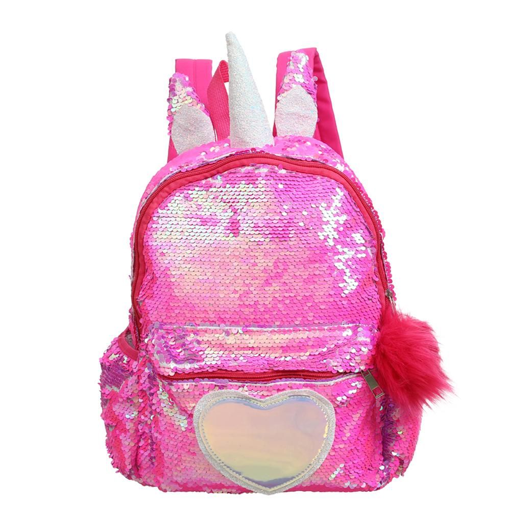 Fashion Women Bling Cute Love Heart Unicorn Sequins Travel Backpacks Casual Children Kids Girls Glitter Shoulder School Bags Preppy Style Knapsack Rucksack
