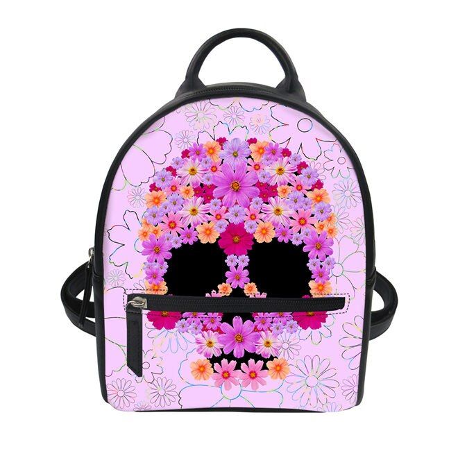 Customized Backpack Women PU Leather Cute Skull Printing Backpacks Female Shoulder Bag Teen Girls Schoolbag Casual Rucksack Hot