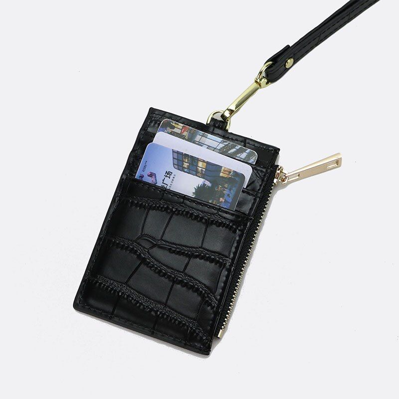 ized Initial Letters Cow Leather Men Zip Card Holder Crocodile Pattern Leather Zipper Lanyard ID Holder Coin Purse women