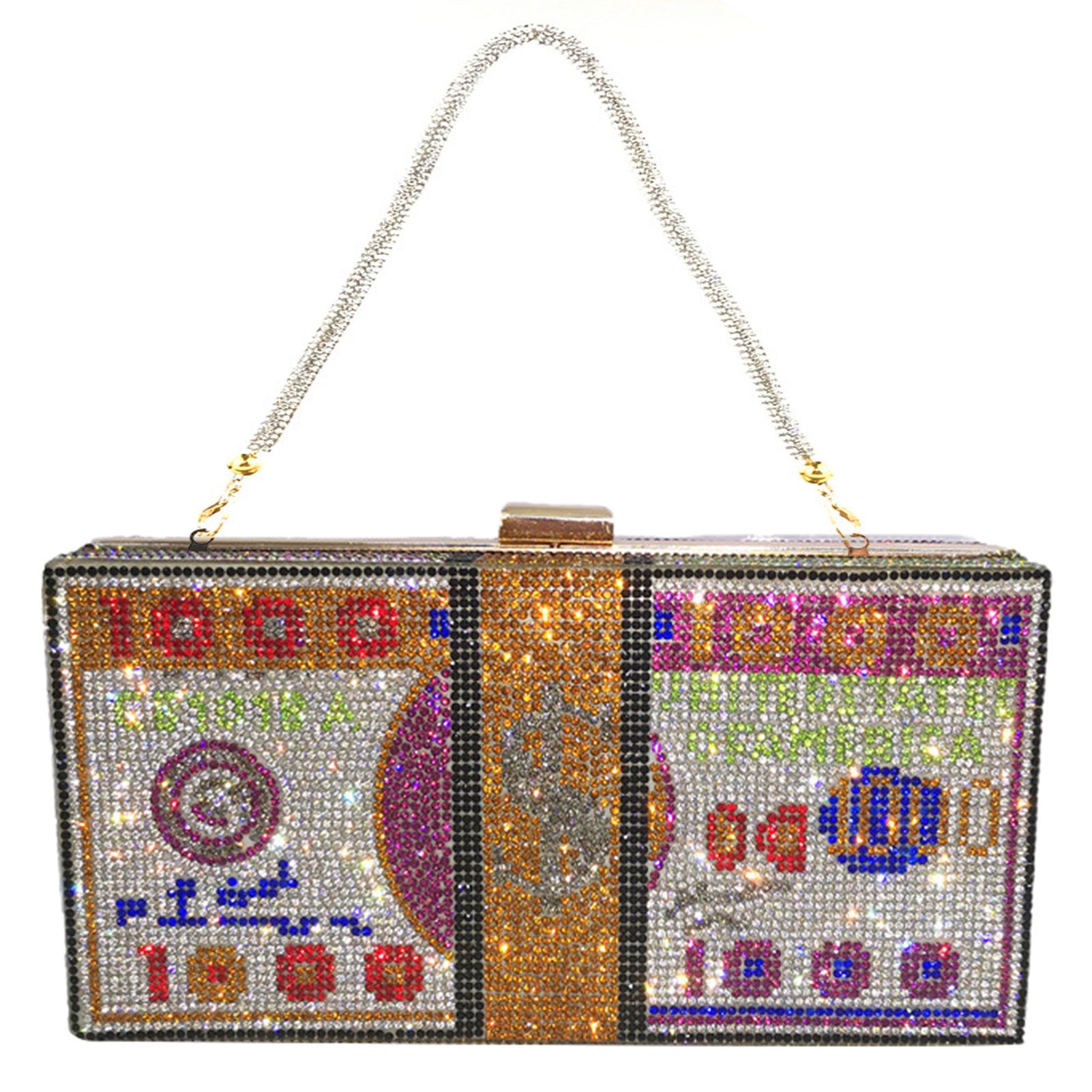 Evening Handbag Shining Money Pattern Metal Women Girls Crossbody Bag for Daily Use