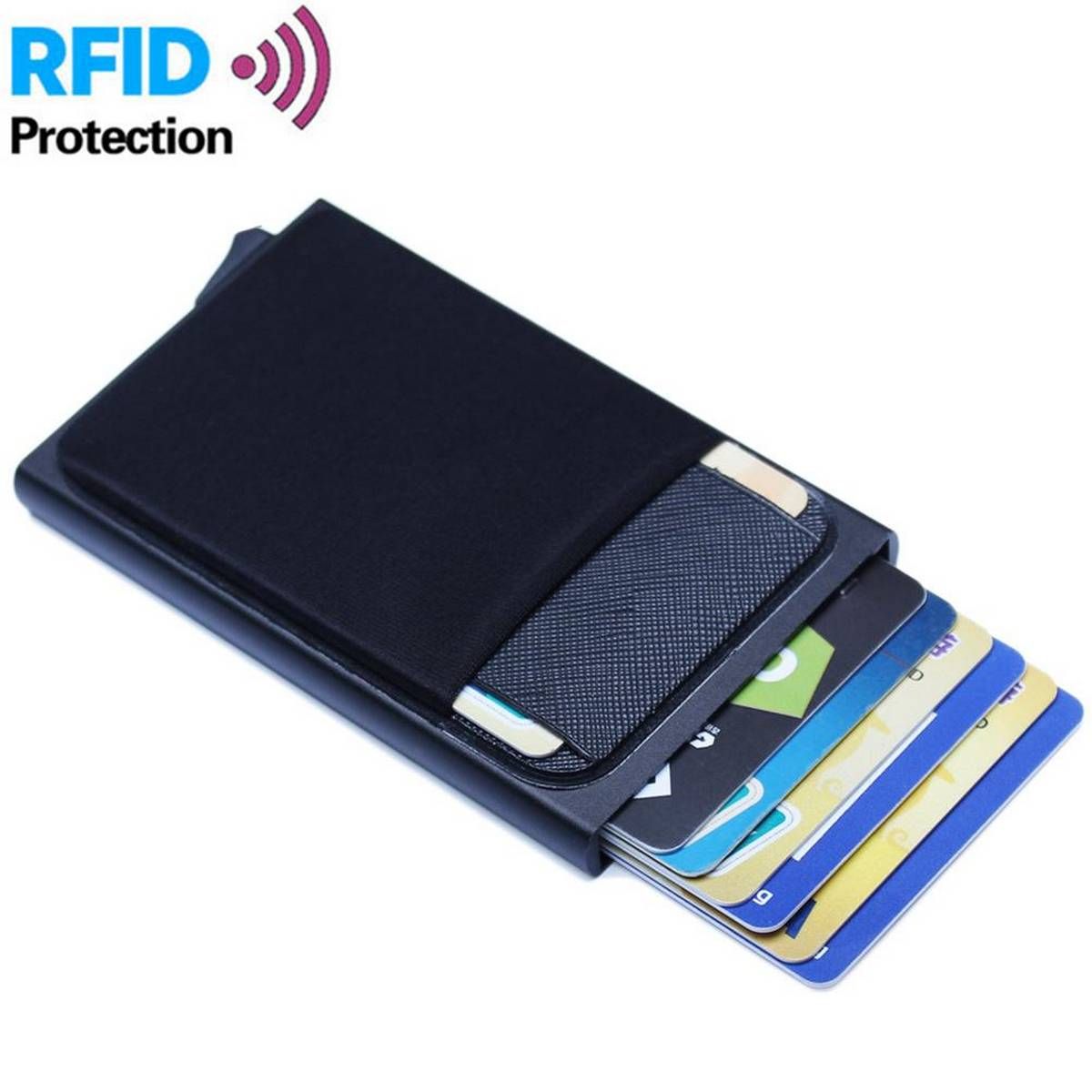 Aluminum Rfid Blocking Wallet With Back Pocket Holder Mini Wallet Automatic Pop Up Credit Card Coin Purse