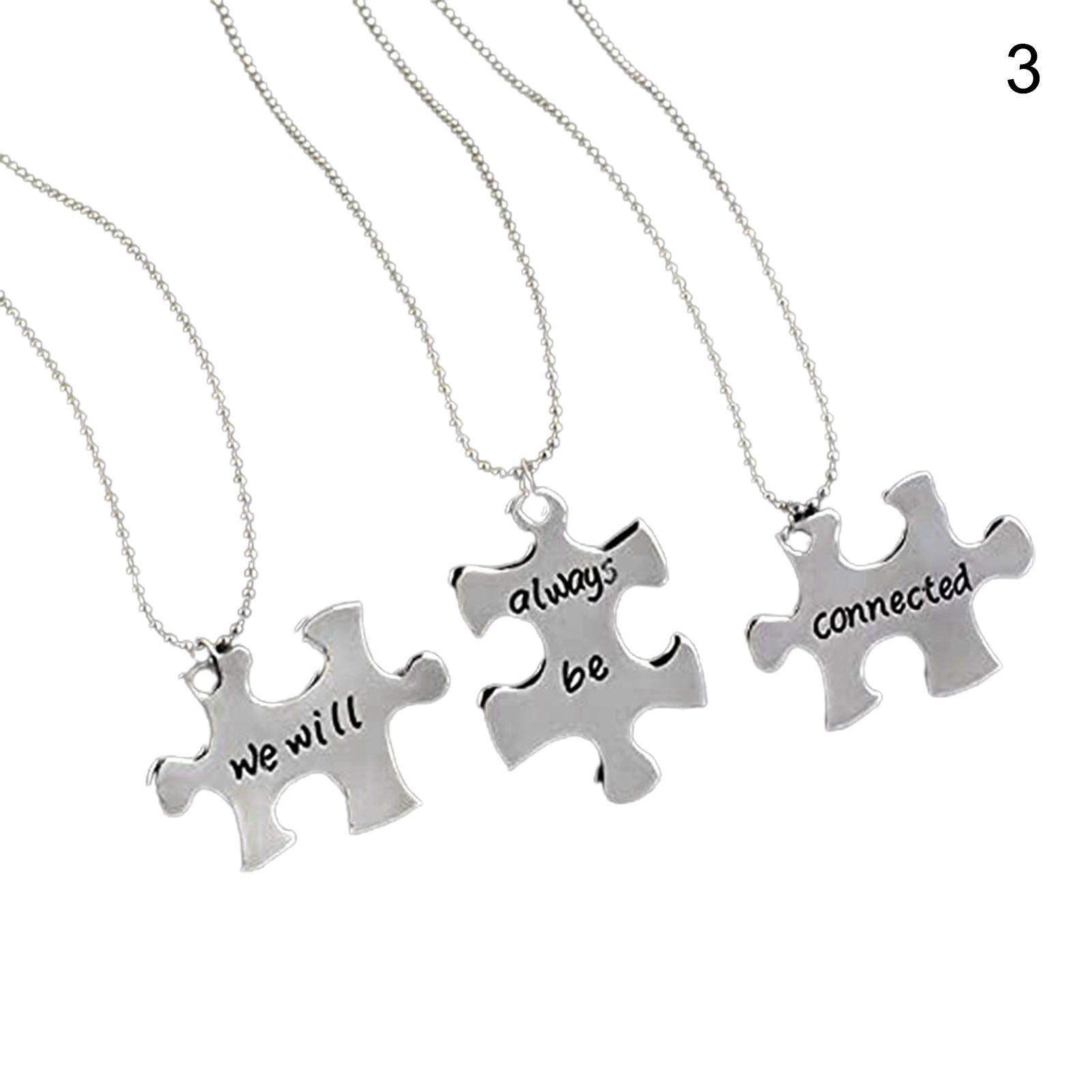 1 Set/3Pcs Letters Engraved Jigsaw Puzzle Key Ring Stainless Steel Chain Gift