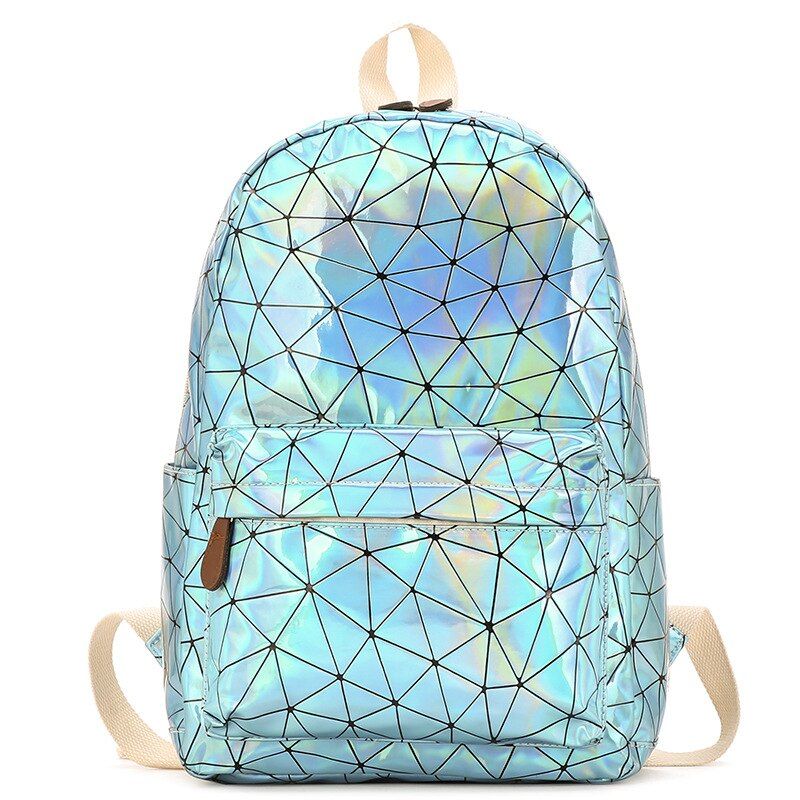 Laser Luminous Backpack Women Leather Geometric Backpacks Diamond Lattice Schoolbags Large Capacity Holographic Backpack 2018