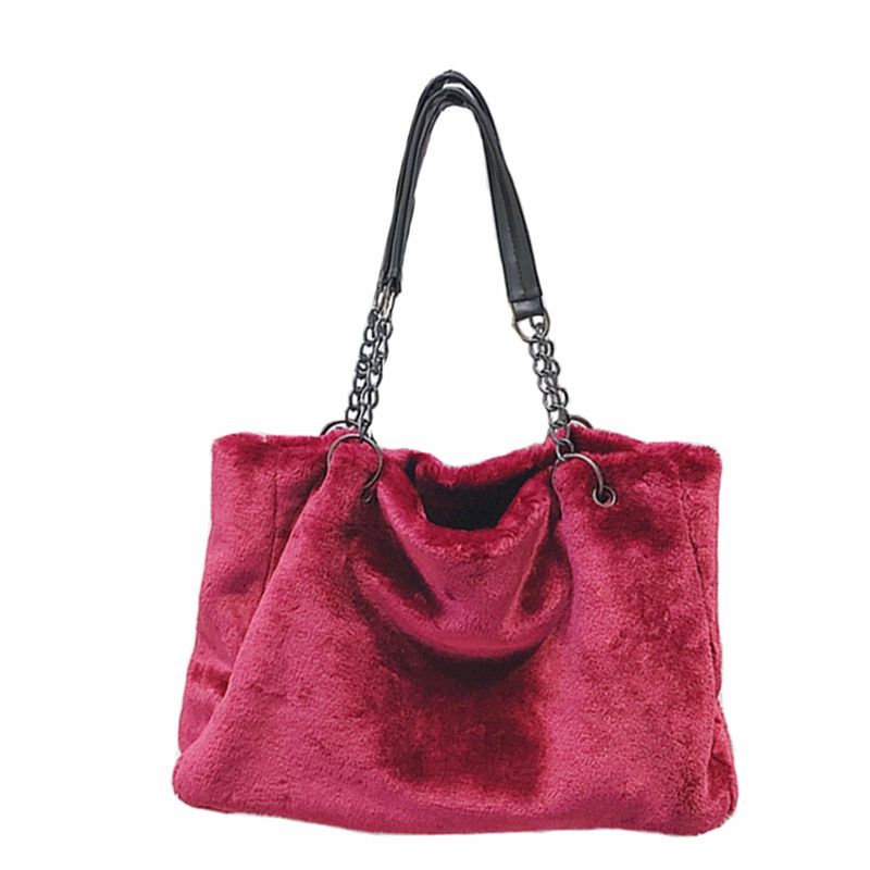 SMOOZA New Vintage Winter Women Plush Handbags Bag Fashion Causal Women Totes Big Capacity Top Handle Shoulder Fur Soft Lady bag