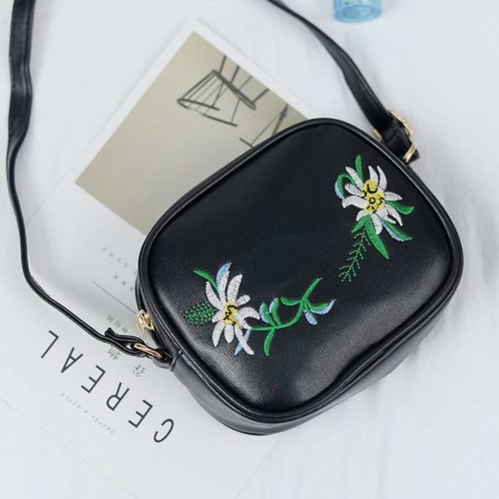 Elegant Floral Embroided Pu Lady Bag All-Match Adjustable Lady Shoulder Bag