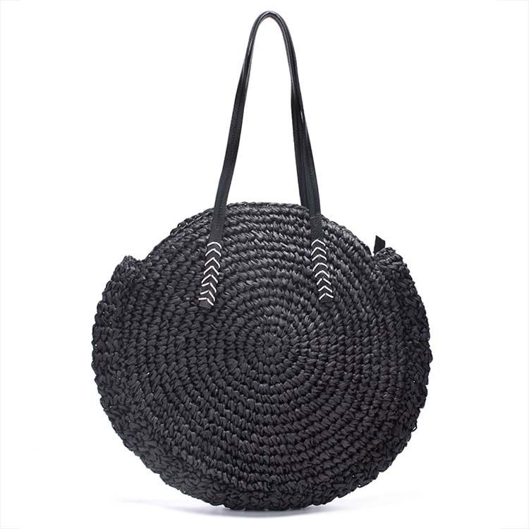 Natural Round Straw Tote Bag Handmade Woven Shoulder Bag Large Circle Rattan bags Bohemian Summer Vacation Casual Bags