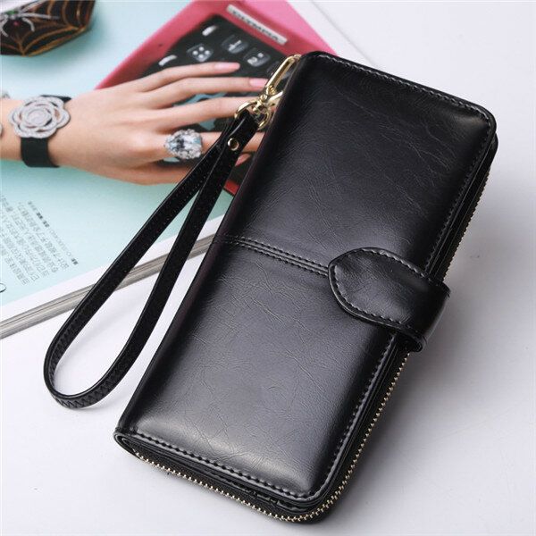 Vintage Women Men Leather Long Wallet Card Holder Clutch Purse Handbag Phone