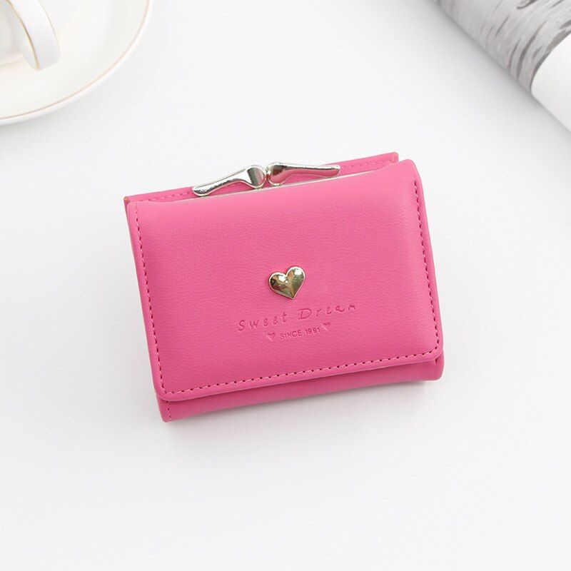 Candy Color Women Coin Purse Leather Solid Color Vintage Short Wallet Heart Hasp Ladies Girls Card Holder Clutch Bag