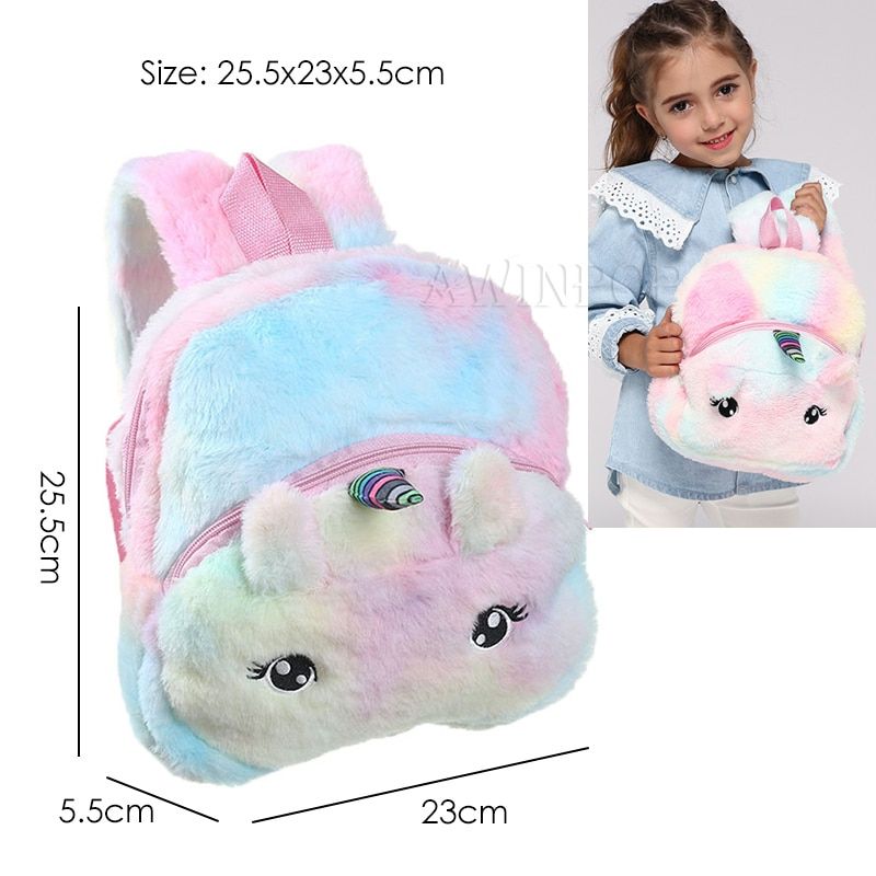 Plush School Bags for Girls Cute Cartoon Unicorn Children School Backpack for Kindergarten Toddler Backpacks Mochila Escolar