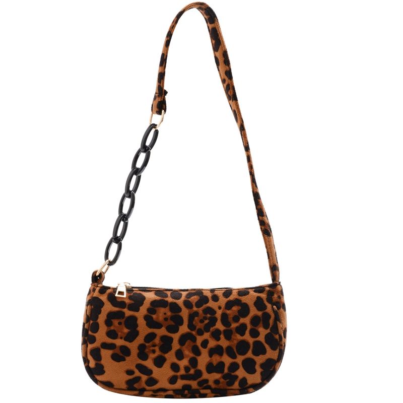 Vintage Leopard Pattern Underarm Pockets Ladies Chain Bag Shoulder Bag Party Clutch Purse Brown