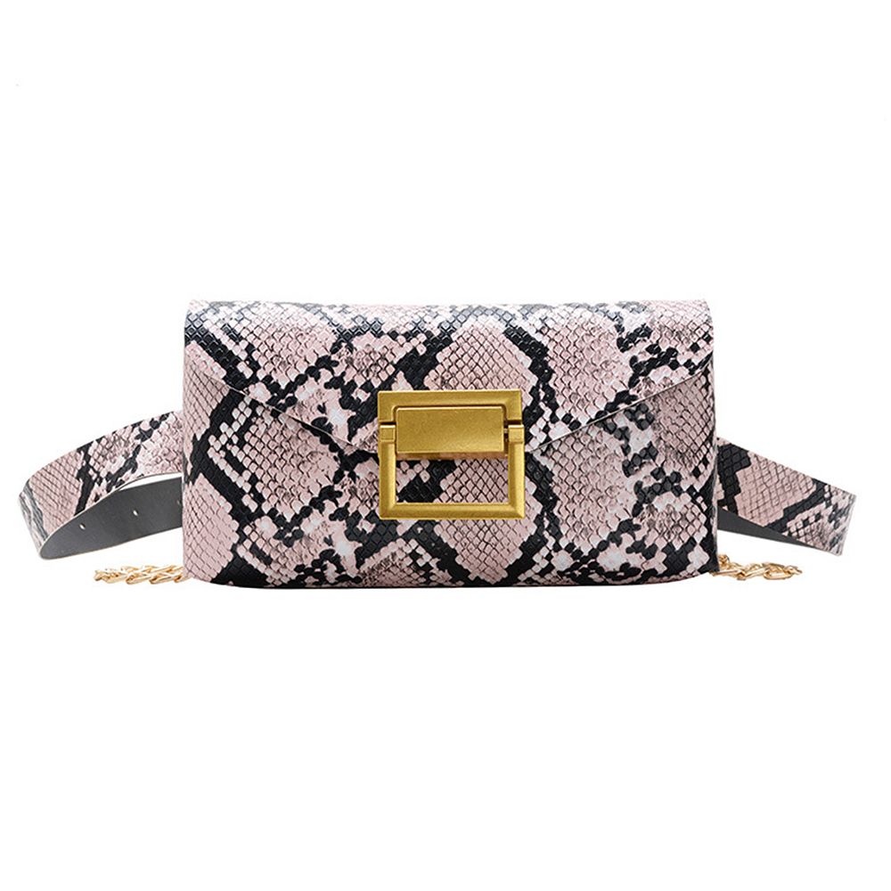 Fashion Women Bag Snake Skin Print PU Leather Shoulder Bag Crossbody Bag Waist Bag