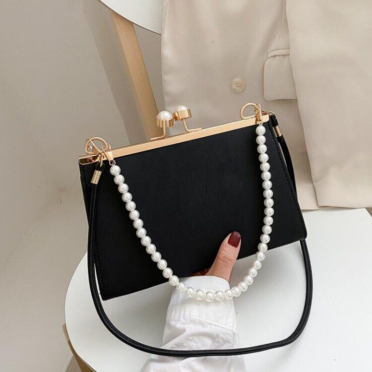 Luxury Pearl Handle Handbags and Purses Fashion Flap Shoulder Bags for Women Solid Simple Crossbody Bags Lady Small Tote