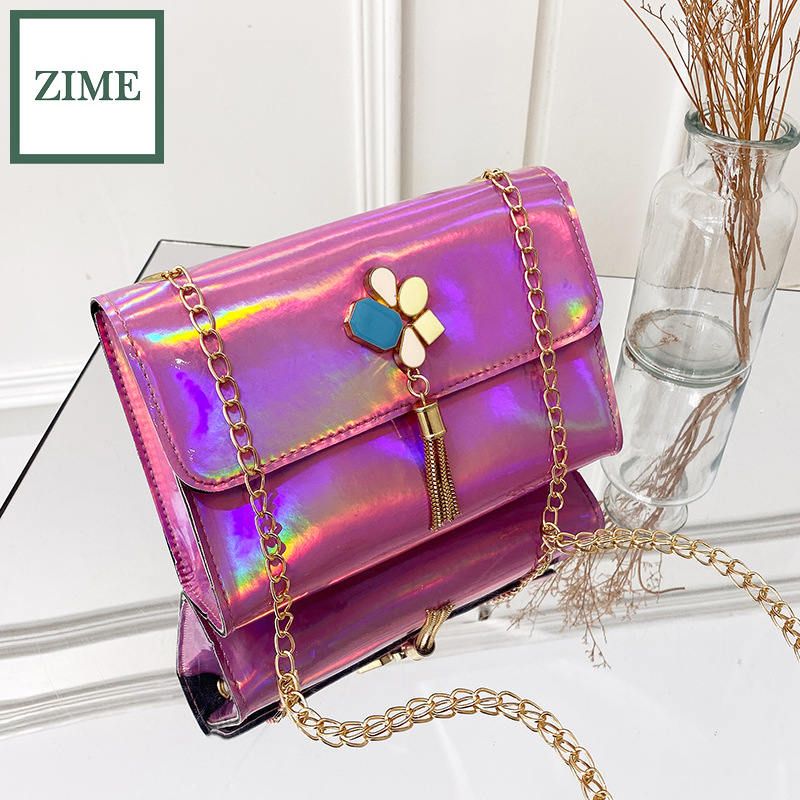 ZIME Laser sequin small square bag autumn Korean version of the bag-style personalized petal tassel purse