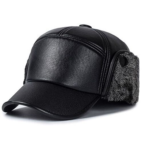 2020 Men winter PU leather baseball cap men protect ear fur hats snapback casquette outdoor Keep warm dad hat gorras
