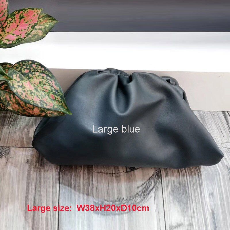 38cm Big Leather Pouch Handbag Women 2021 Soft Hand Purse Fashion Evening Party Clutch Bag Lady Large Ruched Cloud Shoulder Bag