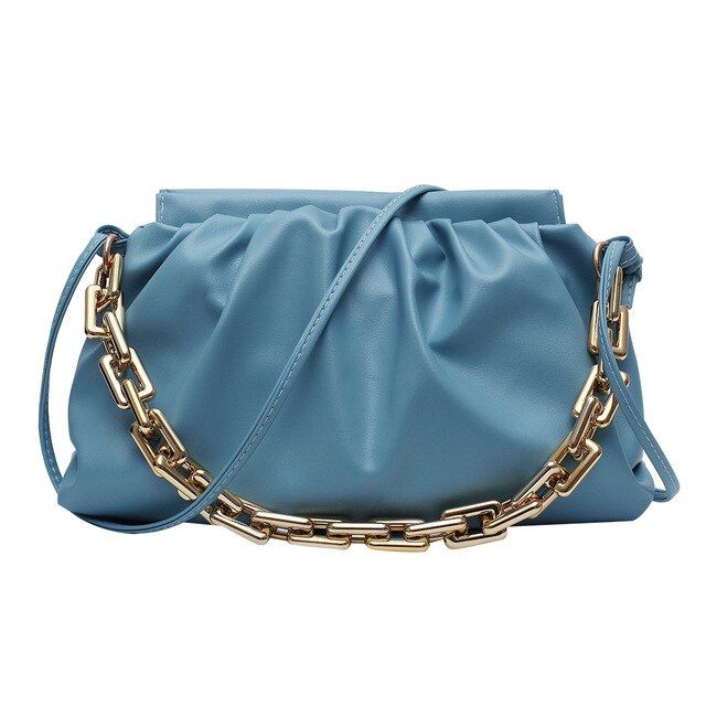 New Thick Chain Shoulder Bags For Women Soft Leather Pleated Cloud Bag Simple Crossbody Bag Casual Ladies Baguette Bag Designer