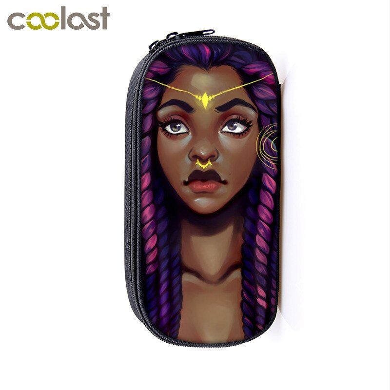 Afro Lady Girl Cosmetic Cases Brown Women Makeup Bag Africa Beauty Princess Pencil Bag Girls School Case Stationary Bags
