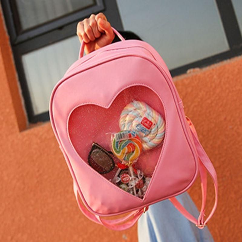 Women DIY Cute Transparent Love Heart Shape Backpacks Harajuku School Bags Backpacks For Teenage Girls Lovely Ita Bag Mochila
