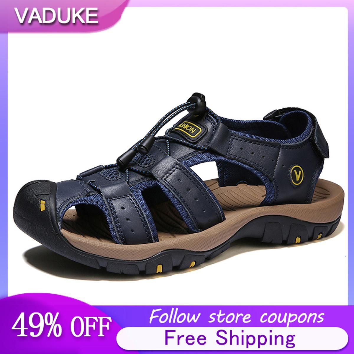 2021 New Leather Sandals Men Outdoor Summer Casual Rubber Sandals PU Hiking Wading shoes