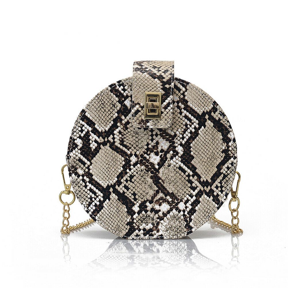 2021 Newest Hot Fashion Women Round Handbag PU Shoulder Snake Skin Printed Messenger Bag Women Satchel Tote Purse Bags
