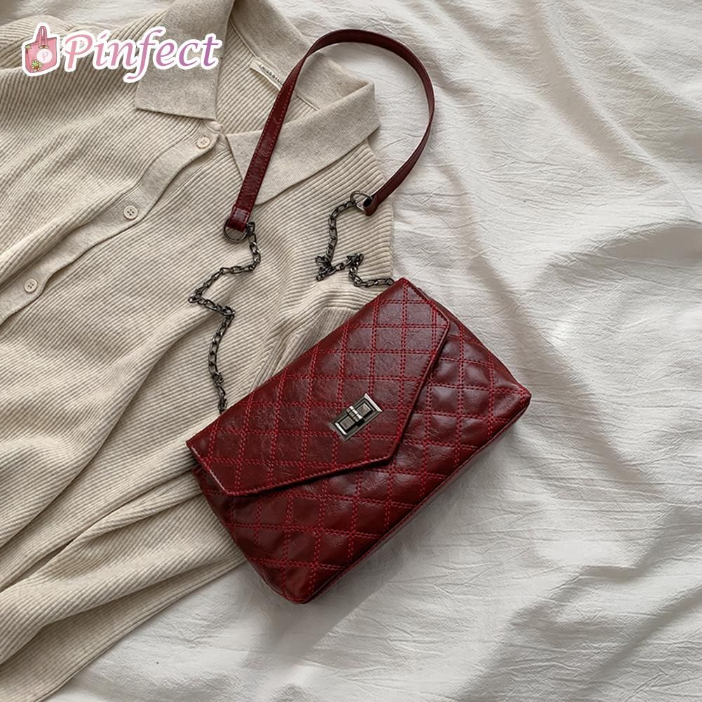 【BestGO】Fashion Women Vintage PU Leather Shoulder Bags Women Solid Color Retro Lattice Pattern Messenger Crossbody Handbags Shopping Bags Ladies Purse