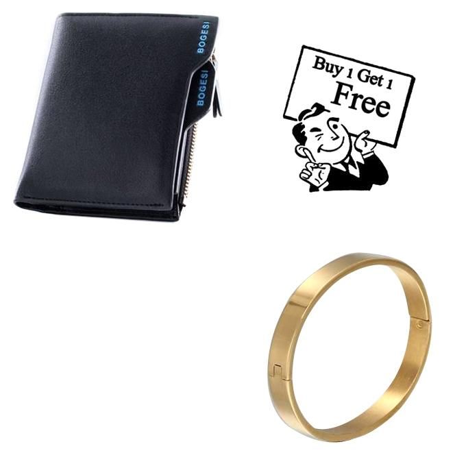 Buy One Leather Wallet  and Get One Stainless Steel Bracelet Free