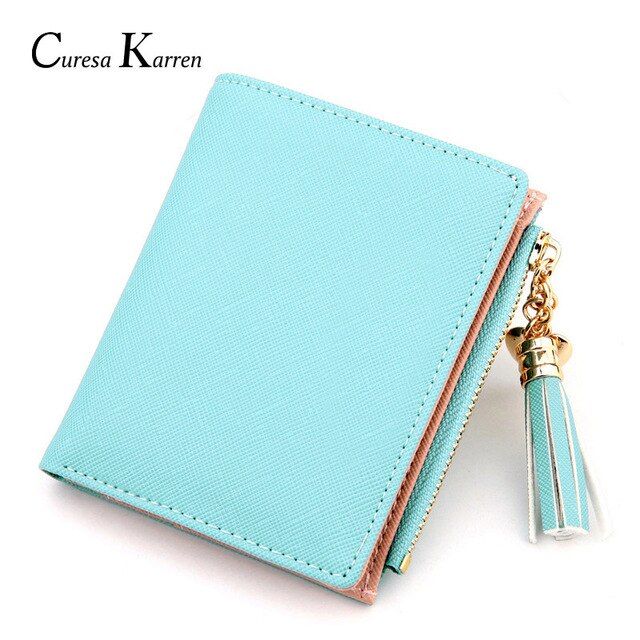 New hot ladies casual simple fashion leather short tassel love metal decoration cute multi-function card bag Ladies wallet