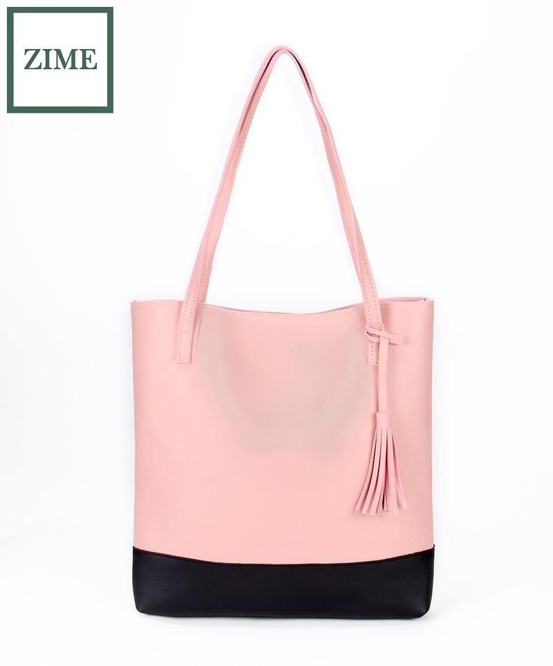 ZIME Women's bag spring and summer new style European and American bucket-shaped color-matching tassel single-shoulder handbag