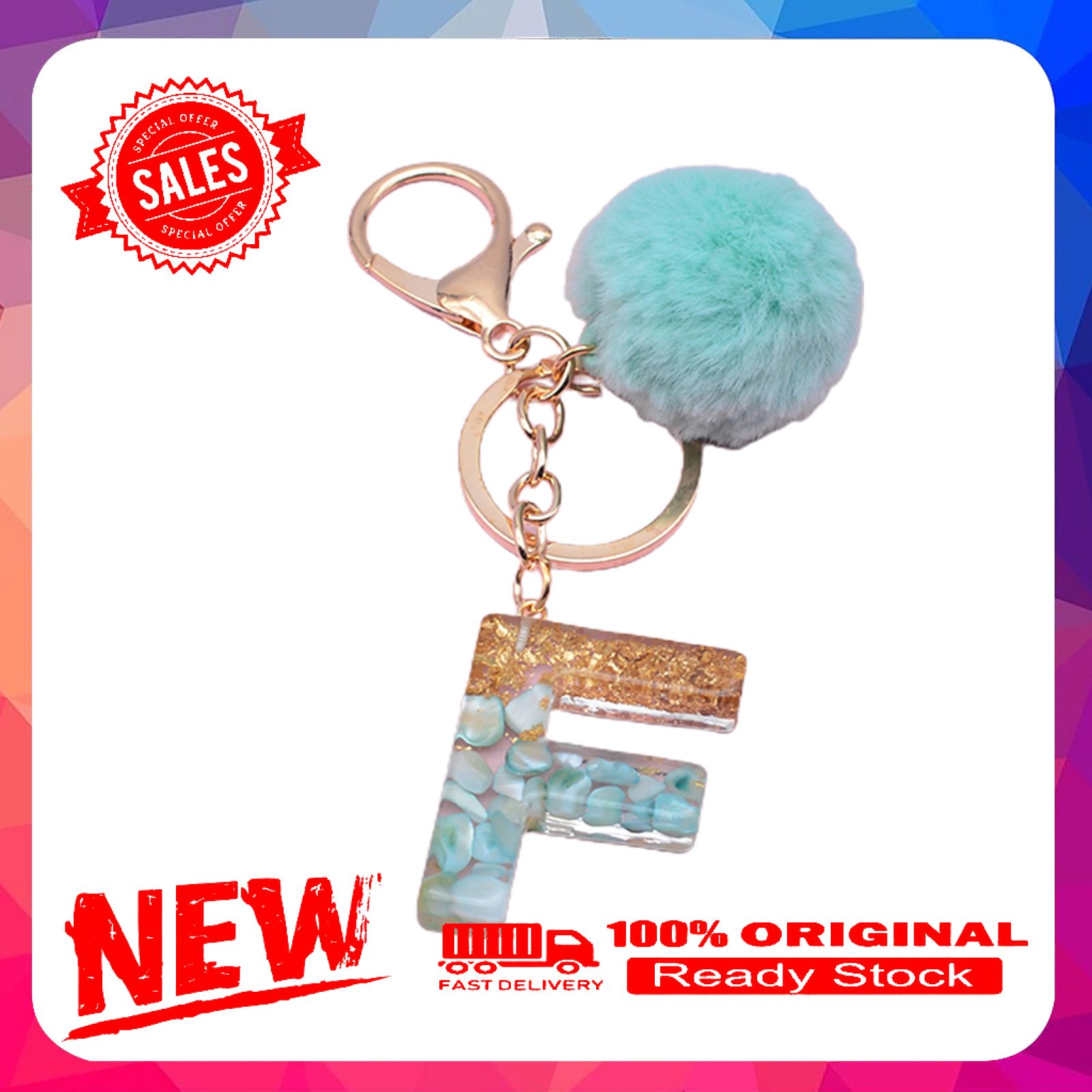 Letter Pendant Plush Ball Key Chain Resin Sequin Buckle Keyring Holder Charm Decoration