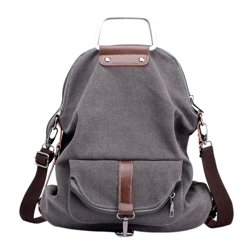 Vintage Canvas Backpack For Women School College Travel  Portable Rucksack（Gray）