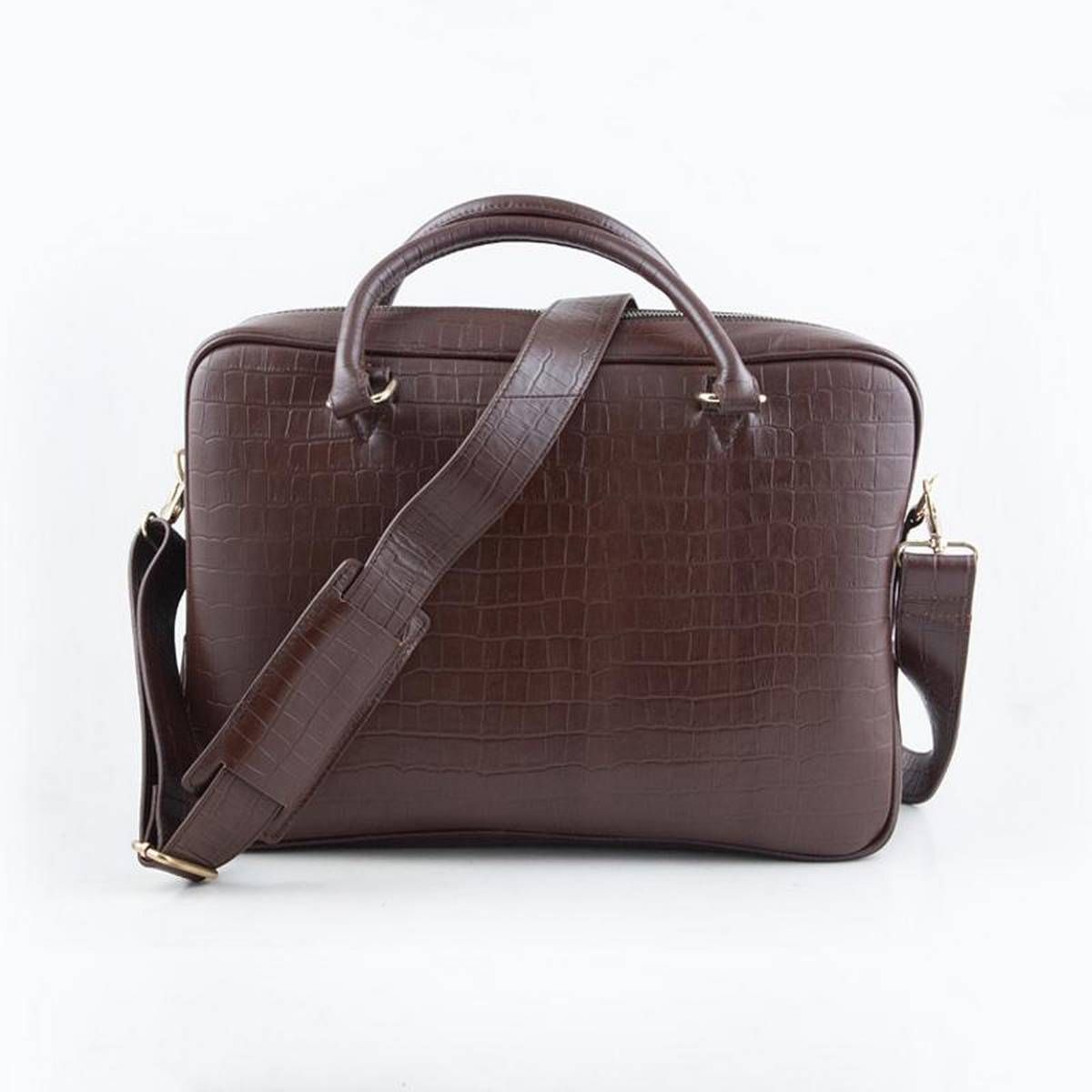 CROCO PRINT LEATHER BRIEFCASE OFFICIAL BAG BROWN FOR MEN SB-W16