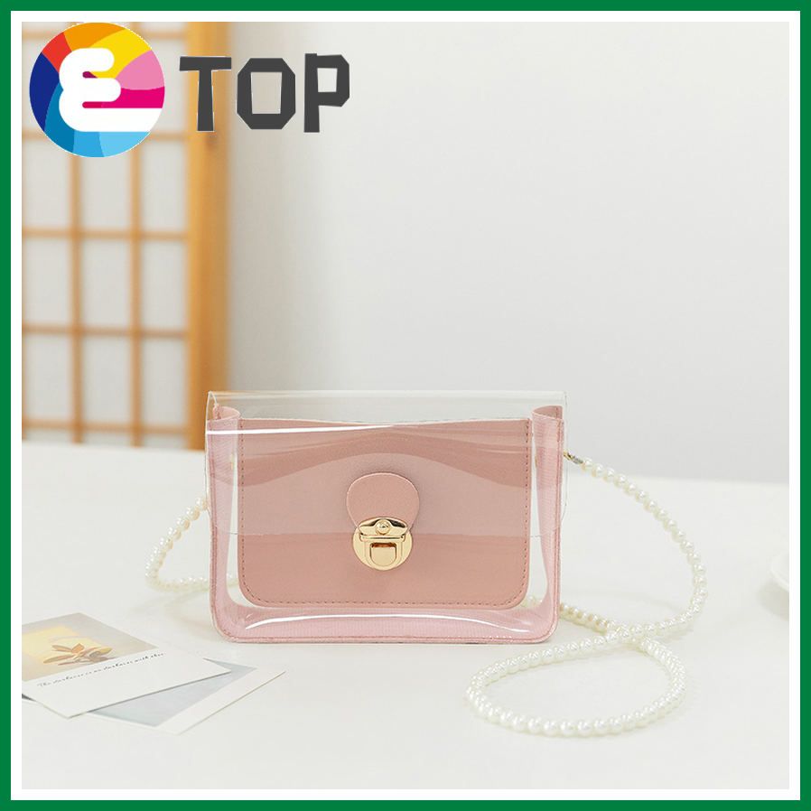 Summer Korean lock transparent pearl shoulder strap bag single shoulder diagonal color matching small square bag