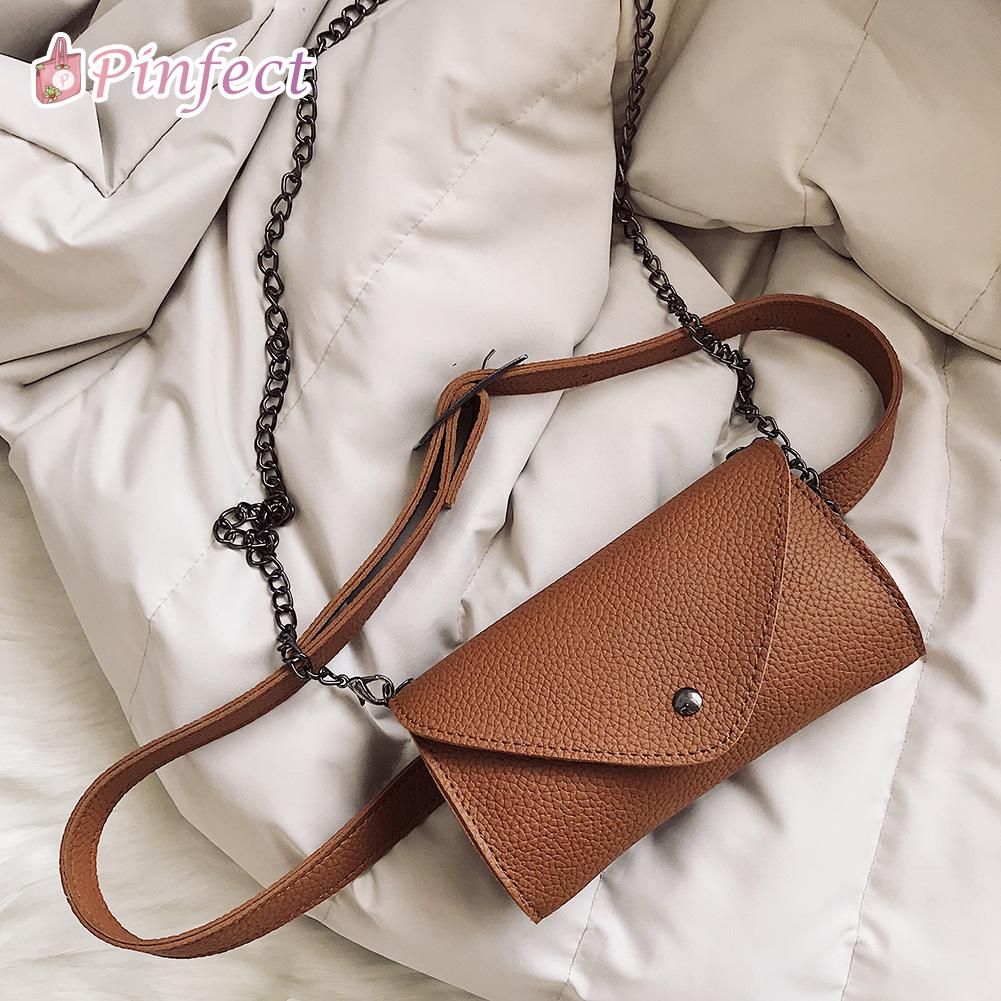 【ALLGOOD】Fashion Women Retro Litchi Pattern Fanny Chest Bag Women Solid Color Mini  Purse PU Leather Casual Shoulder Crossbody Waist Pack