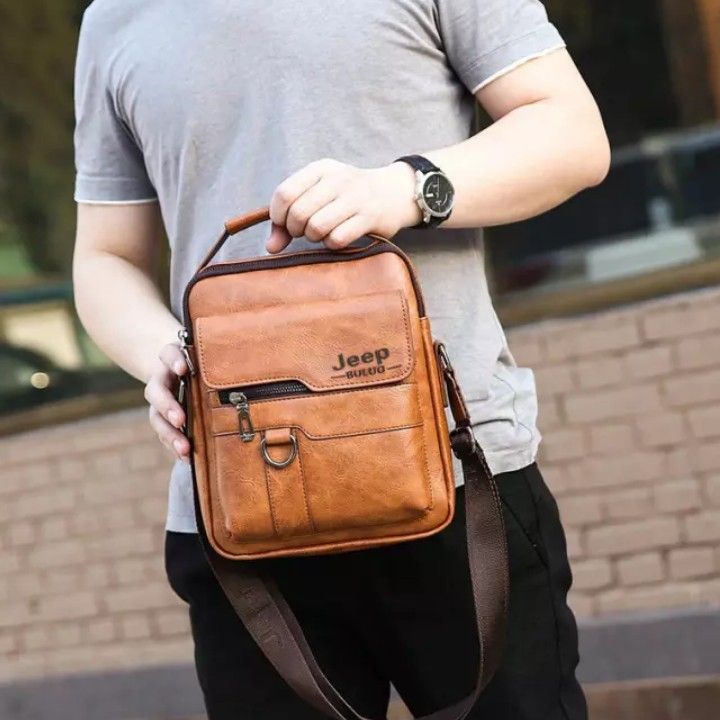 JEEP BULUO Brand Leather Men's Shoulder Crossbody Bags 9.7Inch Ipad Office Messenger Bag for Men Business Handbag Male Sling Bag