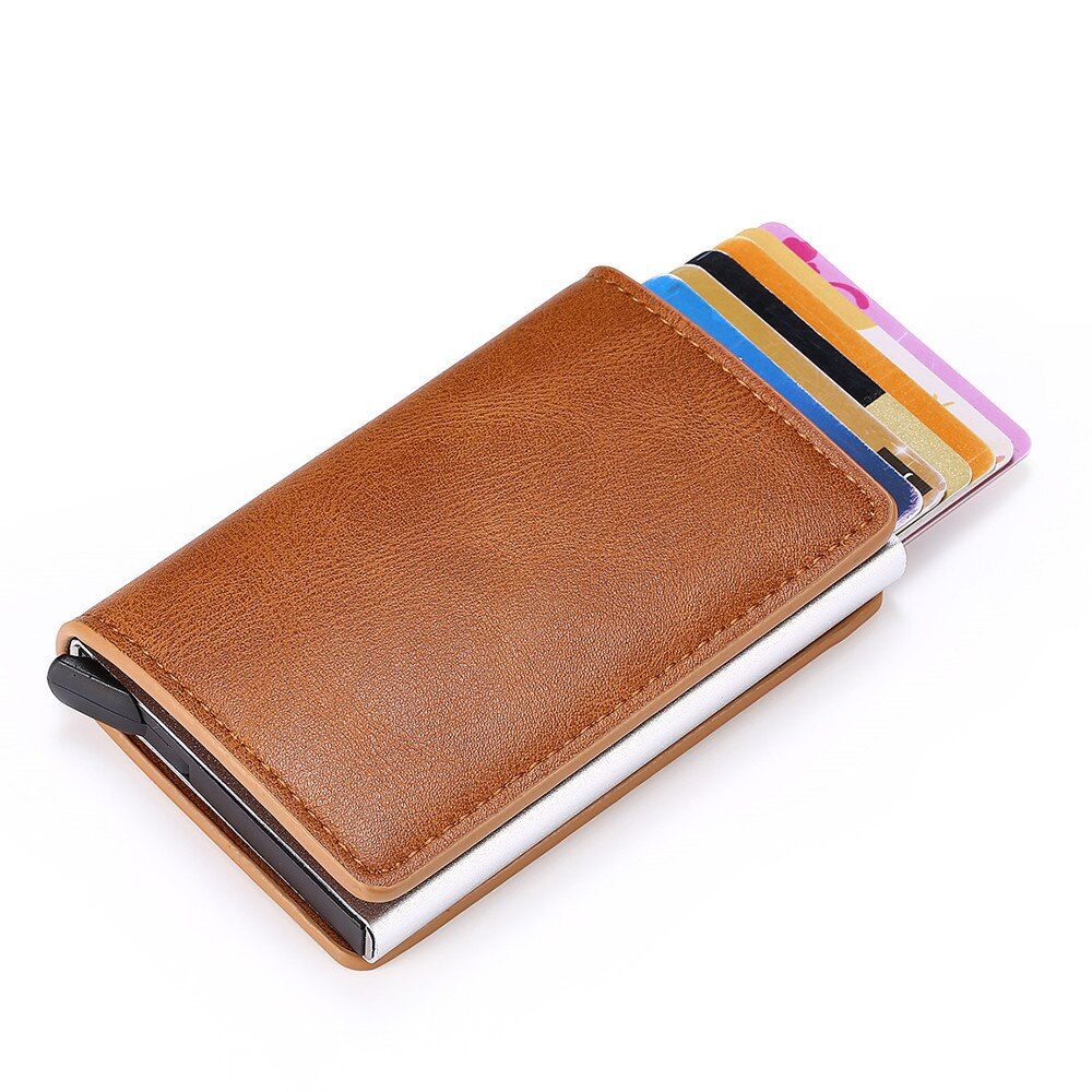 Pu Leather 2020 RFID Automatic Wallet Credit Card Holder Case Aluminum Alloy Anti-Degaussing Anti-Theft RFID Bank Credit Card