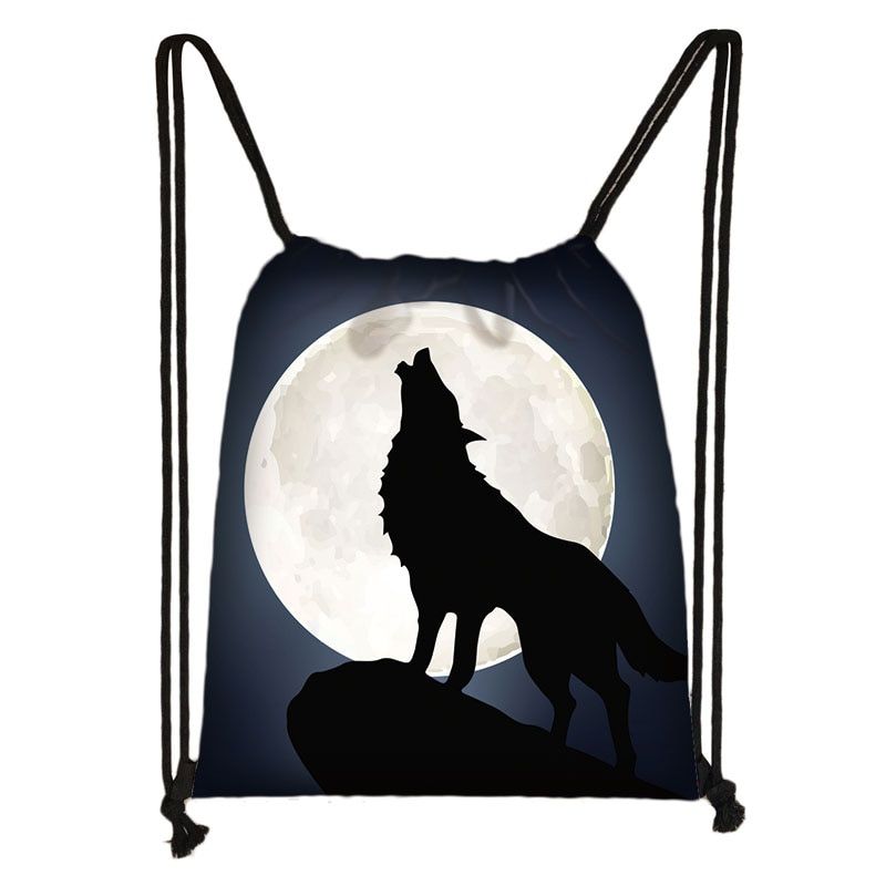 winter howling wolf print drawstring bag men storage bags teenager boys backpack fashion travel bag boys bookbag mini backpack