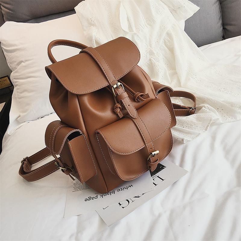 Women Multifunction Backpack For Girls Drawstring Bookbag Bag School Bagpack For Teenage Girl Black Ladies Pu Leather Backpacks