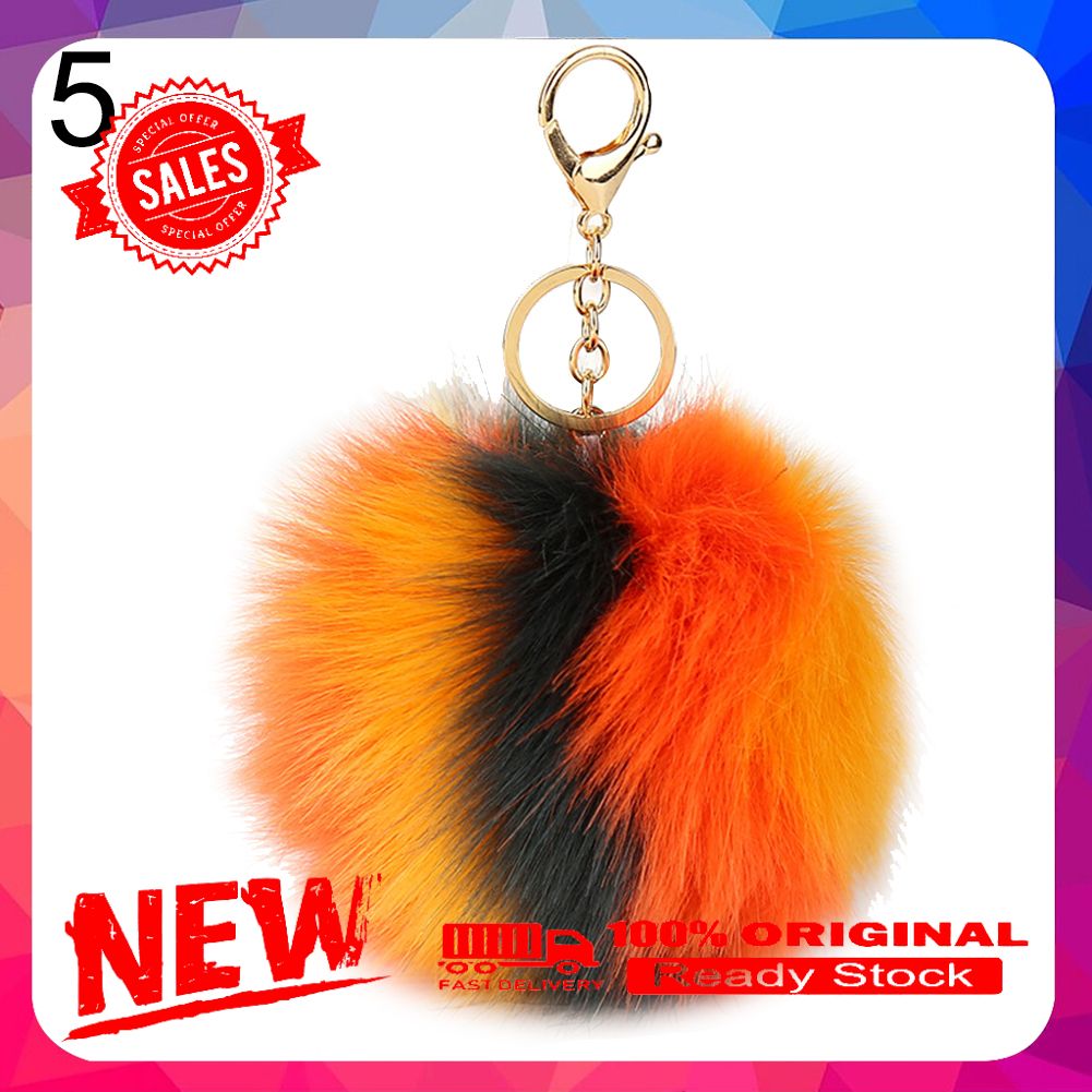 Colorful Faux Fur Pompom Pendant Keychain Key Ring Women Car Handbag Ornament